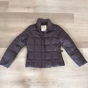 Eddie Bauer Puffer Jacket Women Size M Purple Goose Down Quilted Full Zip Buckle